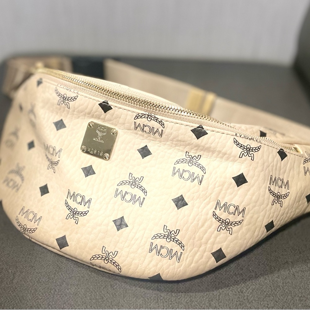 MCM Beige Crossbody Bag with Black Accents beltbag